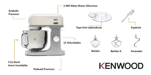 Imagen 2 de 7 de Batidora Kenwood Planetaria Kmix Crema Bowl 5l 1000w Digiya