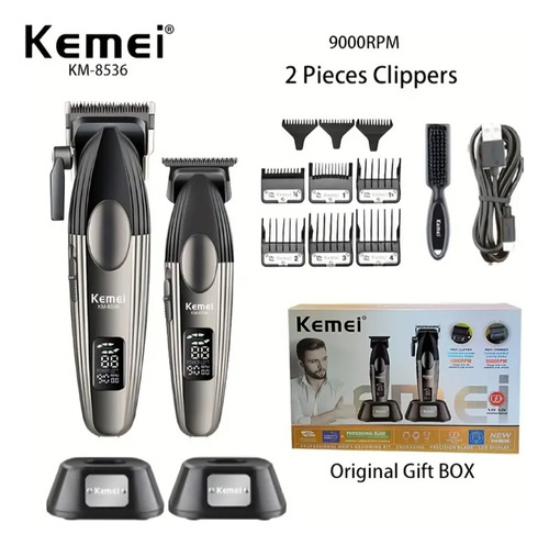Pack Cortadora De Pelo Profesional Con Base Kemei De 9000 Rp