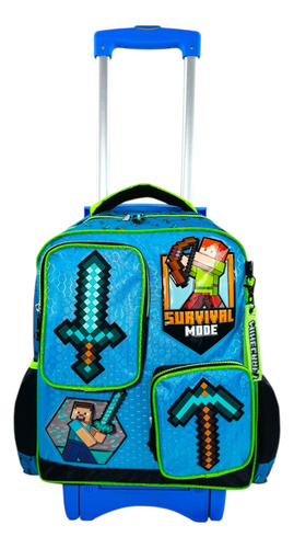 Mochila Carrito Rueditas Minecraft Primaria Ruz Original Azul Minecraft