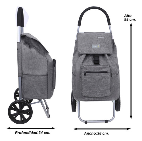 Carro De Compras Gremond Changuito Grande Reforzado Plegable Gris Liso