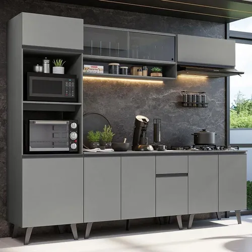 Armário De Cozinha Completa 260cm Cinza Nice Madesa Grnc2600013b