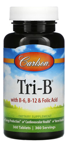 Carlson Labs Tri-b Con B6, B12 Y Ácido Fólico 360 Tabs Sabor N/a