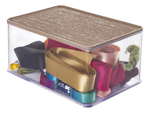 Recipiente Multiuso Organizador Tapa Madera 21.9 X 14.6 X 11 Color Transparente