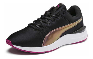 tenis puma negro con dorado