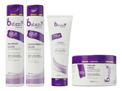 Kit Lisos Alinhados Shampoo Condicionador Mascara Leave-in