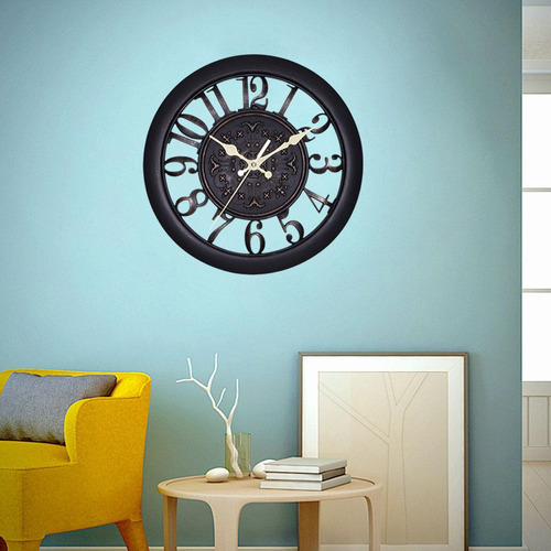 Vintage Decorativo Con Pilas Del Reloj De Pared Retro Negro