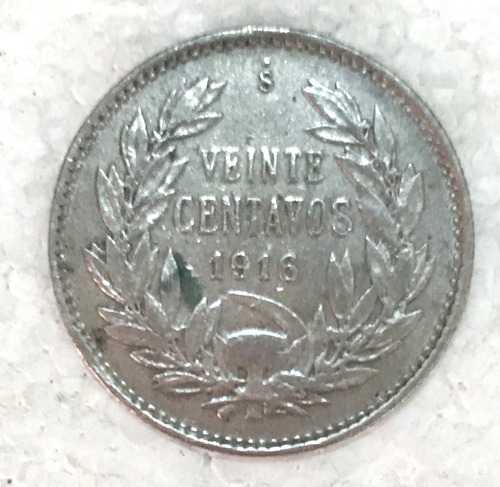 * Chile. 20 Centavos Año 1916. De Plata Km# 151.4