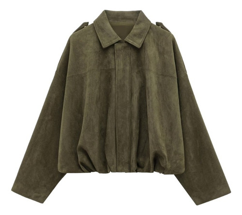 Chaqueta Bomber De Ante Holgada De Moda Para Mujer