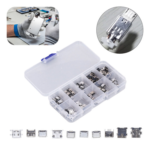 Conector Micro Mini Usb Hembra 10 Tipos Para 100 Piezas