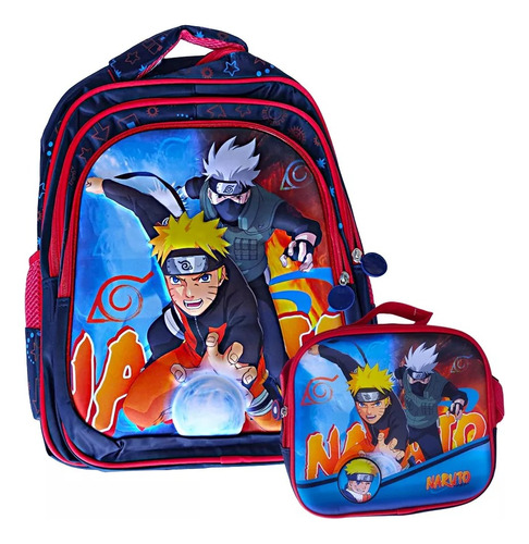 Kit X2 Maleta Morral Naruto Kakashi + Lonchera Grande Niño