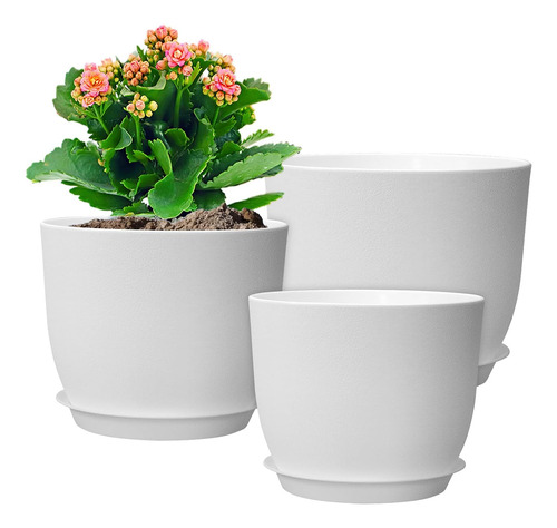 Macetas Grandes 30/25/23 Cm, 3 Unidades Plástico Blanco Con