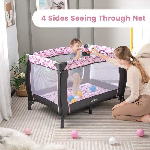 Baby Playard Infans 4 En 1 Con Capazo Y Cambiador, Color Ros