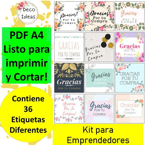 Imagen 2 de 5 de Imprimible Pdf Gracias Por Tu Compra Tag Emprendedores 001