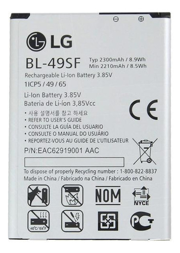 Batería Oem LG G4 Beat 3.8v 2300mah 8.9wh Modelo: Bl-49sf