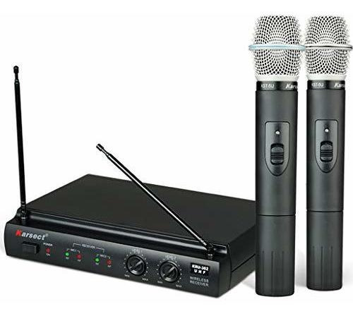 Imagem 1 de 3 de Microfone De Mão S/ Fio Duplo Pilha 2aa Kru302 Preto Karsect