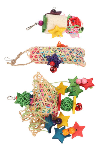 Brinquedo Para Mastigar Pássaros, 3 Peças De Bucha De Rattan