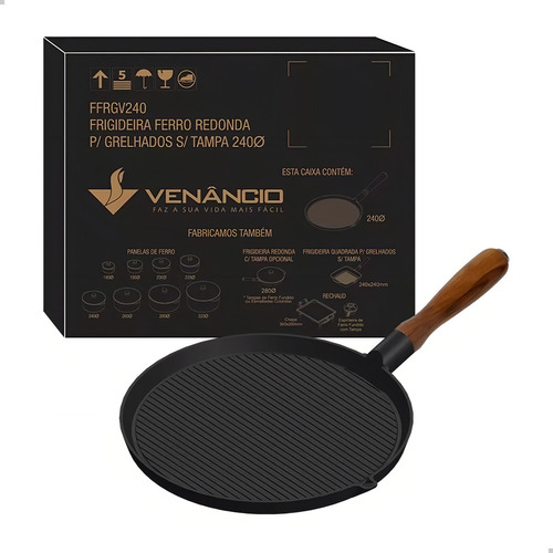 Frigideira Ferro Redonda Para Grelhados 240mm Venâncio Cor Preto