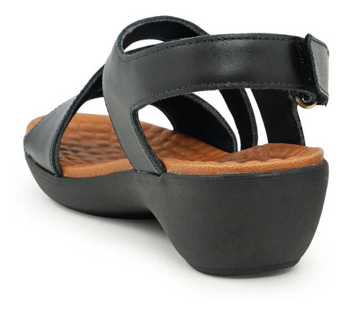 Imagem 5 de 6 de Sandalia Feminina Couro Usaflex Salto Baixo Ae0903 Preto