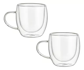 Set 2 Tazas Termicas Doble Pared Borosilicato 260ml Café