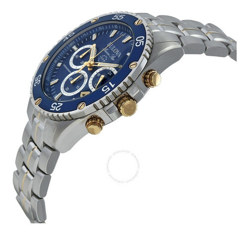 Reloj Bulova 98h37 Marine Star Cronógrafo Para Hombre Color De La Malla Gris Color Del Bisel Azul/plateado