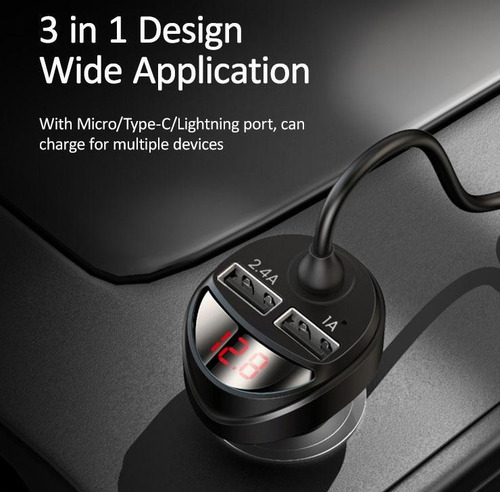 Cargador Auto Usams 2usb Micro Tipo C Compatible Lightning