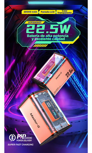 Power Bank 20000 Mah Carga Rápida Master-g Color Naranja
