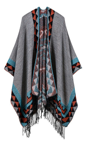 Capa Tipo Poncho Largo, Sobredimensionada, Cálida, Con Chal