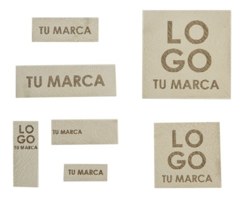 100 Etiquetas Ecocuero Pu Beige 3x1.2cm Grabado Laser