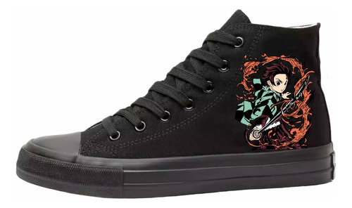 Zapatillas Con Caña Escolar Negra Demon Slayer #d3