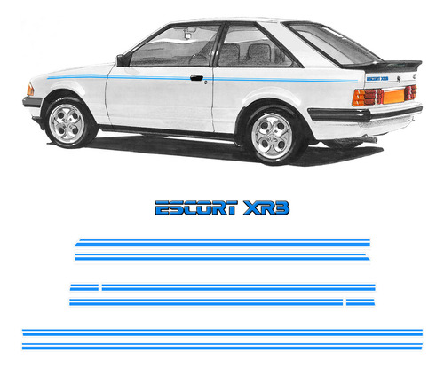 Kit Faixa Filete Escort Xr3 Mk3 83/86+ Adesivo Traseiro Azul