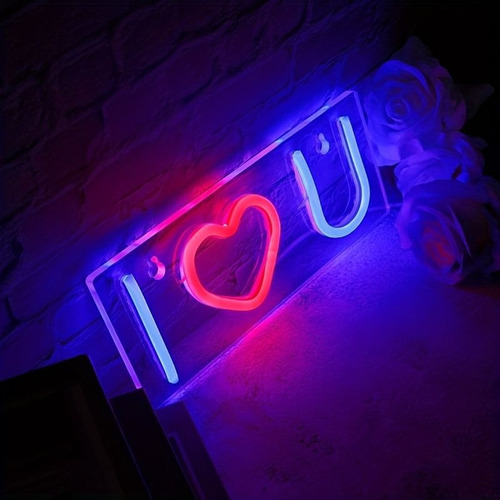 Cartel Neon Led Love You Corazón San Valentin Personalizado
