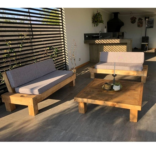 Terraza Rustic Posavaso 3 Sillones Tapiz Gris + Mesa Centro