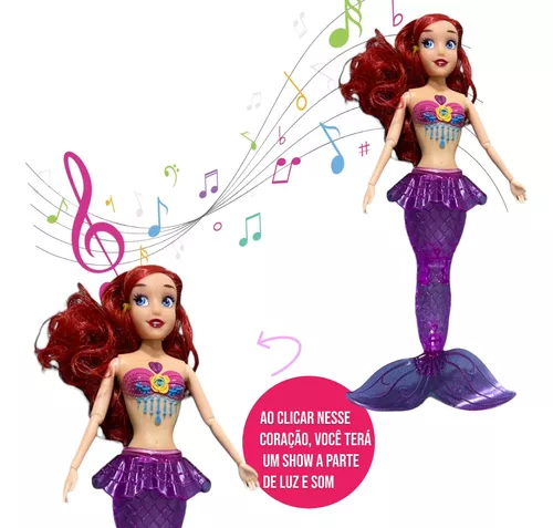 Boneca Barata Sereia Com Luz E Musical Tipo Barbie 30 Cm 4pç em