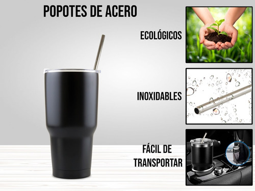 Imagen 7 de 10 de Vaso Termo Acero Inoxidable Incluye Popotes30oz Térmico890ml