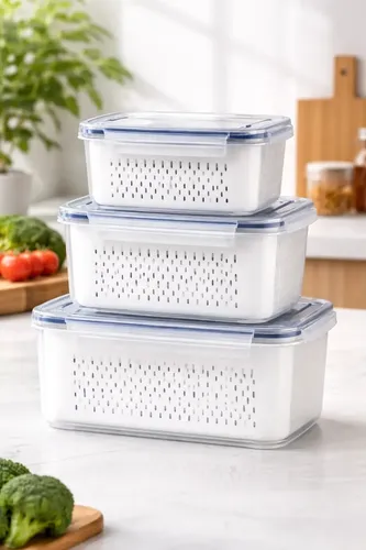 Kit 3 Potes Herméticos Com Cesto Escorredor Trava Lock Bpa Free C...