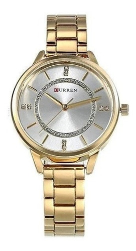 Relogio Feminino Dourado Prata Cristal Analogico Curren 9006