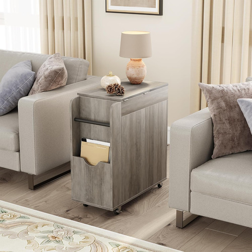 Mesa Auxiliar De Madera Con 3 Estantes De Almacenamiento
