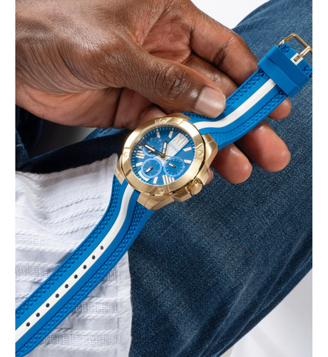 Reloj Guess Vette Azul Hombre Correa Bitono Bisel Dorado