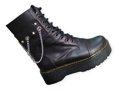 Bota De Mujer Negro Plataforma Remaches Cadena Dark Rockr,  