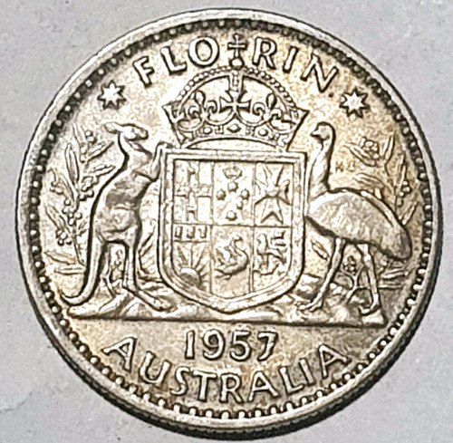 1 Florin Australia 1957 Silver Moneda Plata Elizabeth 