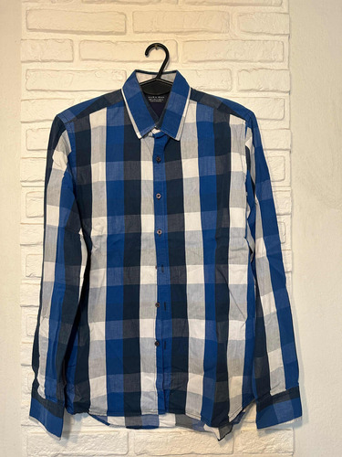 Camisa De Vestir Zara Cuadrille Azul Informal Impecable