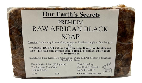 Sabonete Preto Africano Cru Our Earth's Secrets, 1 Kg. Inper