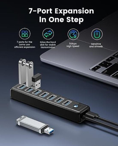 Hub Usb 3.0 De 7 Puertos Con Cable De 5,9 Pulgadas, Divisor