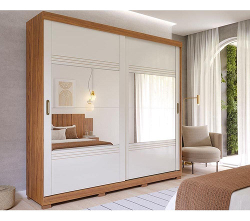 Guarda Roupa 2ptas 4gavs C/2esp Pés Blumenau Cinamomo/off Wh