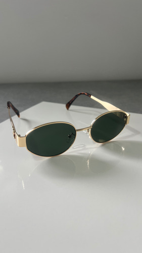 Gafas Lentes De Sol Ovaladas Importado Unisex Clásico Verde Verde Dorado Dorado