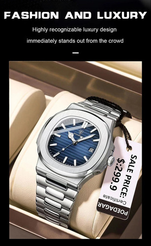 Reloj Poedagar Lujo Hombre Acero Inoxidable