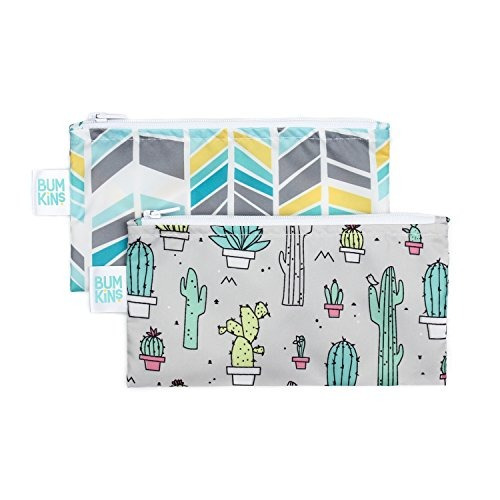 Bumkins Reutilizable Snack Bag Small Pack De 2, Cactus Y Plu