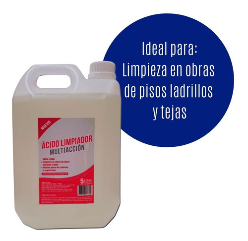 Imagen 4 de 10 de Limpiador Acido Muriático Piscina Ladrillo Piso 5 L