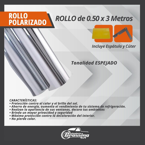 Imagen 2 de 10 de Polarizado Auto Film Espejado Laminas Rollo 3 Mt X 0.50