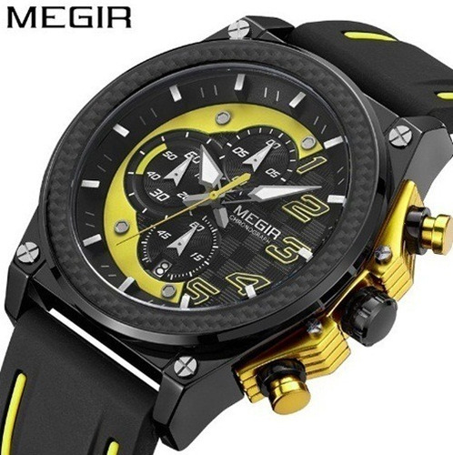 Relógio Masculino Homem Esportivo Megir Amarelo Cronos